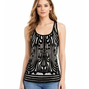Express Black Metallic Glitter Crochet Lace Layered Tank Top